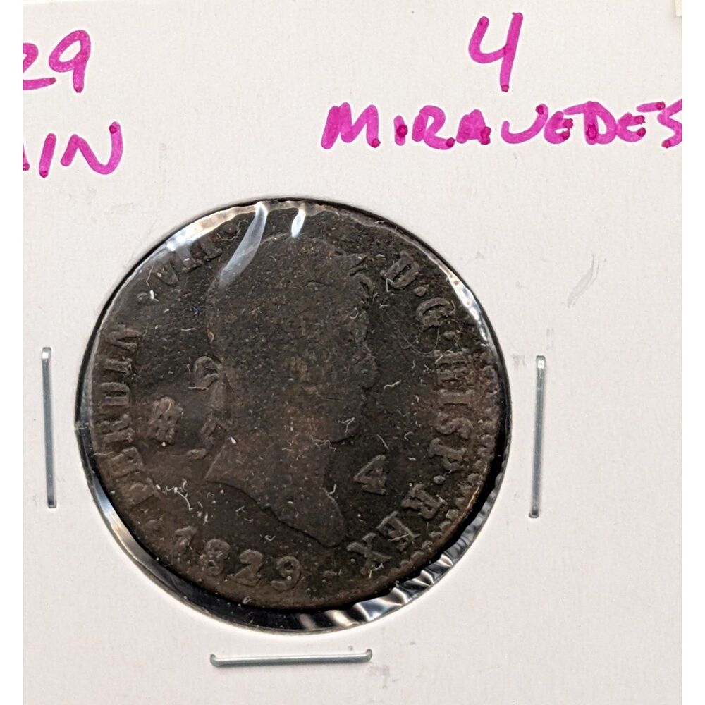 1829 Spain 4 Maravedis King Ferdinand VII Segovia Mint Antique Copper Coin